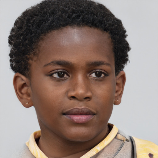 Neutral black child female with short  brown hair and brown eyes