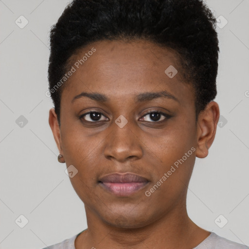 Neutral black young-adult female with short  brown hair and brown eyes