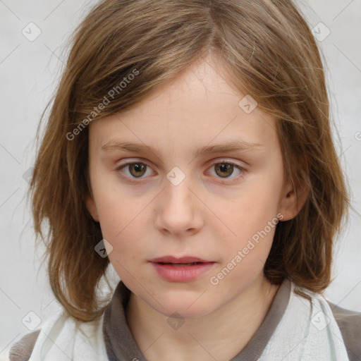 Neutral white child female with medium  brown hair and brown eyes