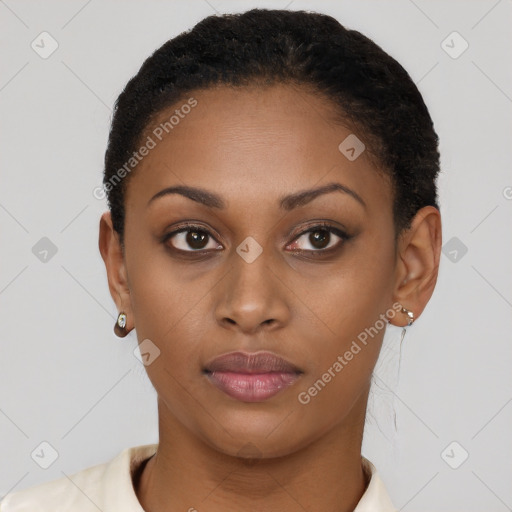 Neutral black young-adult female with short  brown hair and brown eyes