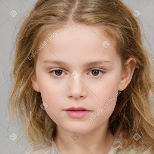 Neutral white child female with medium  brown hair and brown eyes