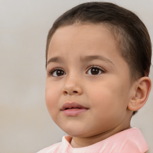 Neutral white child female with short  brown hair and brown eyes