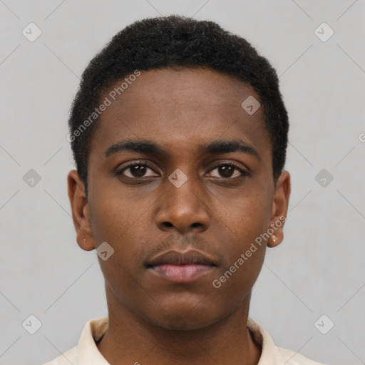 Neutral black young-adult male with short  brown hair and brown eyes