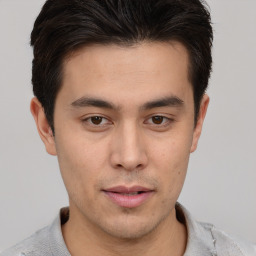 Neutral asian young-adult male with short  brown hair and brown eyes