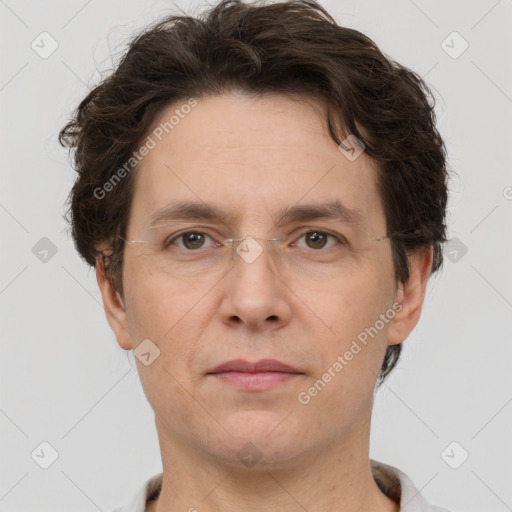 Neutral white adult male with short  brown hair and brown eyes