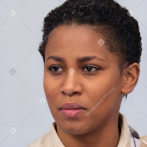 Neutral black young-adult female with short  brown hair and brown eyes