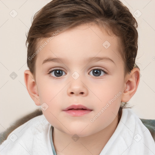 Neutral white child female with short  brown hair and brown eyes