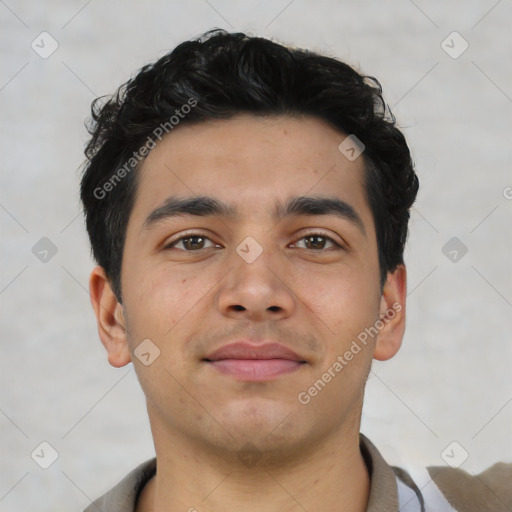 Neutral asian young-adult male with short  brown hair and brown eyes