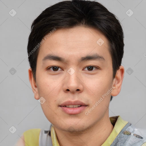 Neutral asian young-adult male with short  brown hair and brown eyes