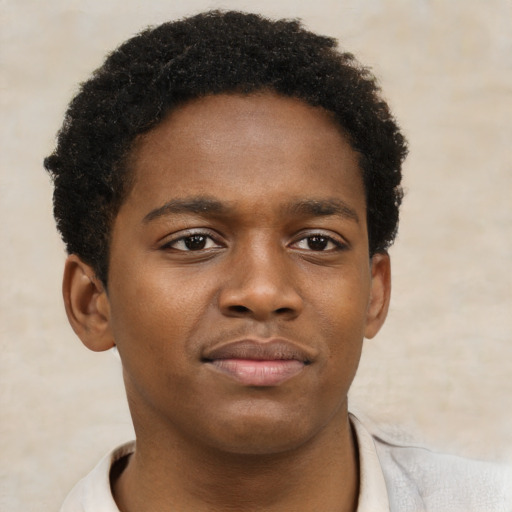 Neutral black young-adult male with short  brown hair and brown eyes