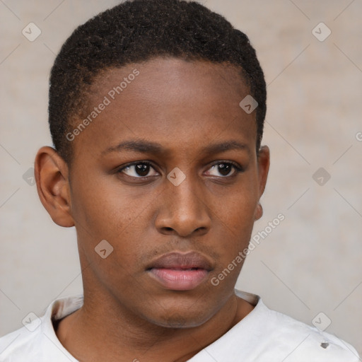 Neutral black young-adult female with short  brown hair and brown eyes