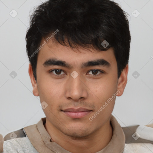 Neutral asian young-adult male with short  brown hair and brown eyes