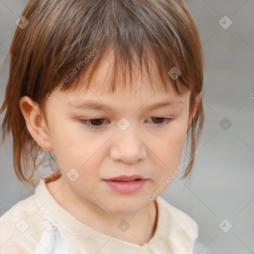 Neutral white child female with medium  brown hair and brown eyes