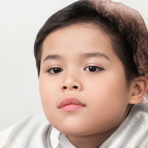 Neutral asian child female with short  brown hair and brown eyes