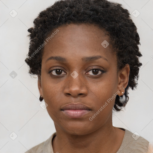 Neutral black young-adult female with short  brown hair and brown eyes