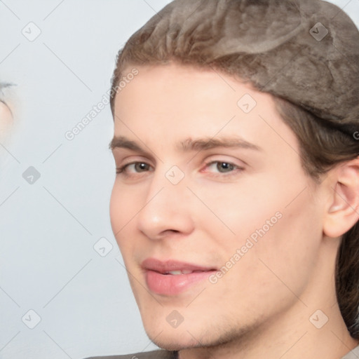 Neutral white young-adult male with medium  brown hair and brown eyes