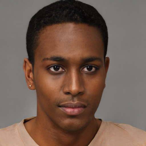 Neutral black young-adult male with short  brown hair and brown eyes