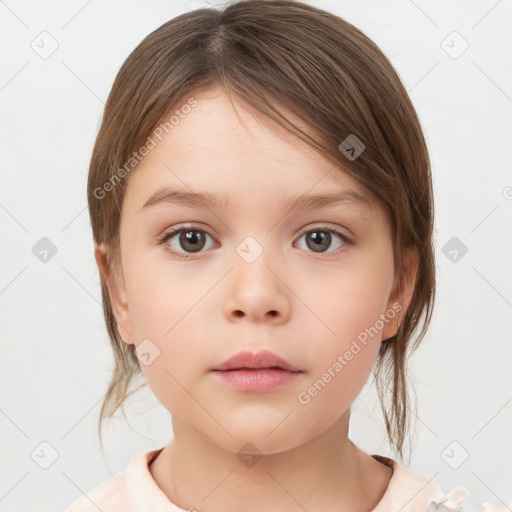 Neutral white child female with medium  brown hair and brown eyes