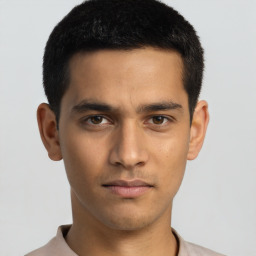 Neutral asian young-adult male with short  brown hair and brown eyes