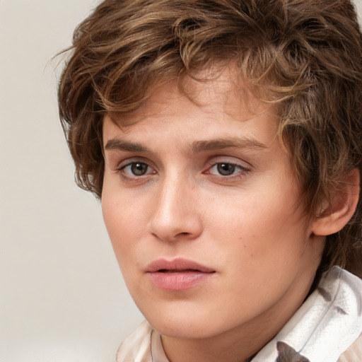 Neutral white young-adult male with medium  brown hair and brown eyes