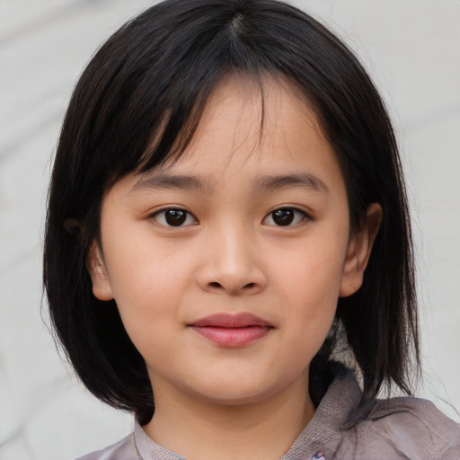 Neutral asian child female with medium  brown hair and brown eyes