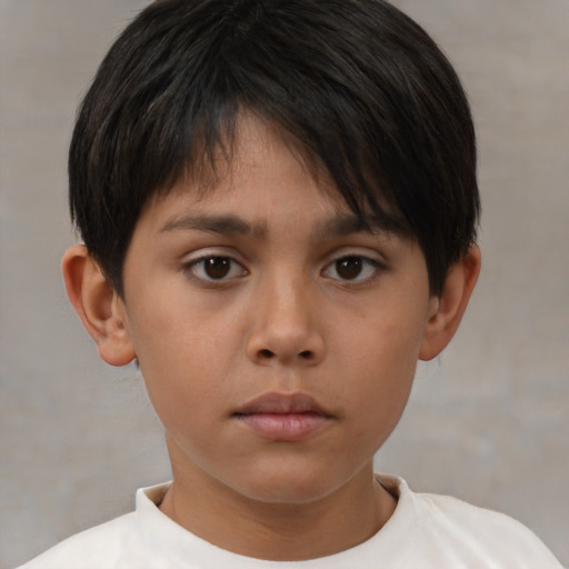 Neutral asian child female with short  brown hair and brown eyes