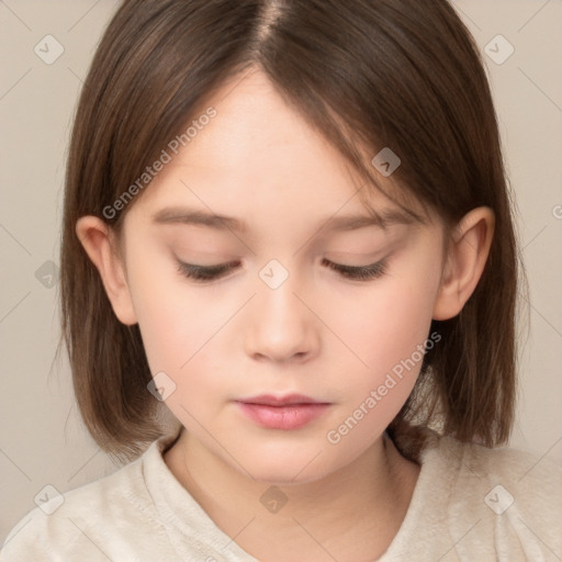 Neutral white child female with medium  brown hair and brown eyes