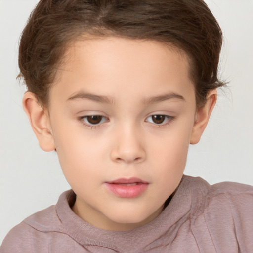 Neutral white child female with short  brown hair and brown eyes