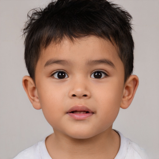Neutral asian child male with short  brown hair and brown eyes