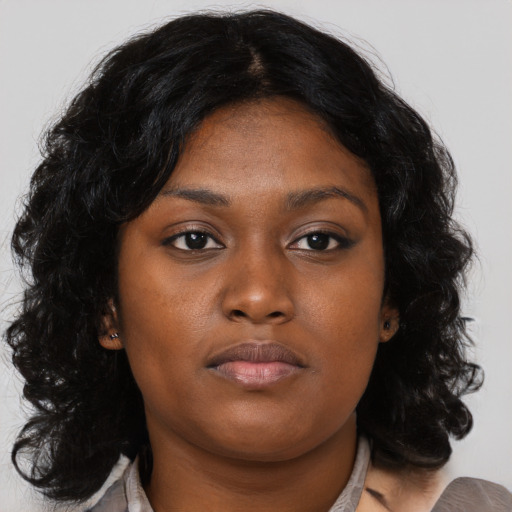 Neutral asian young-adult female with medium  brown hair and brown eyes