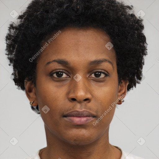 Neutral black young-adult female with short  brown hair and brown eyes