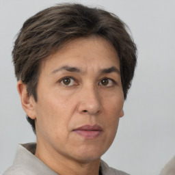 Neutral white adult female with short  brown hair and brown eyes