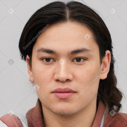 Neutral white young-adult male with medium  brown hair and brown eyes