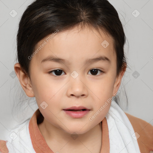 Neutral white child female with medium  brown hair and brown eyes