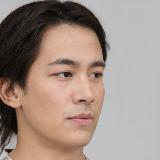 Neutral white young-adult male with medium  brown hair and brown eyes