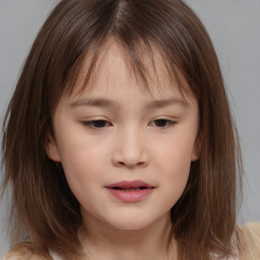 Neutral white child female with medium  brown hair and brown eyes