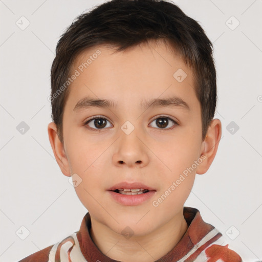 Neutral white child male with short  brown hair and brown eyes