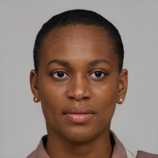 Neutral black young-adult female with short  brown hair and brown eyes