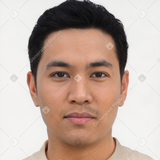 Neutral asian young-adult male with short  black hair and brown eyes