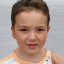 Joyful white child female with short  brown hair and brown eyes