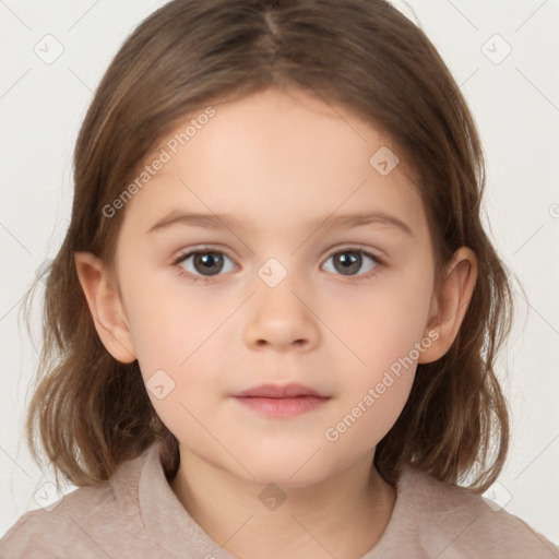 Neutral white child female with medium  brown hair and brown eyes