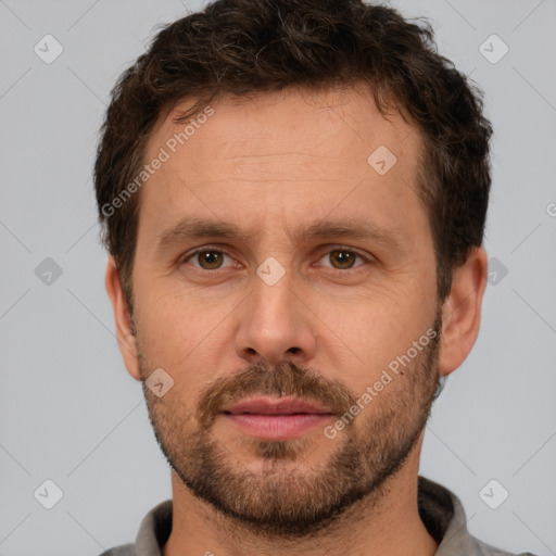 Neutral white adult male with short  brown hair and brown eyes