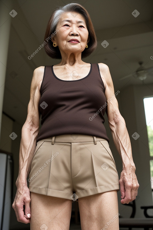 Chinese elderly female with  brown hair