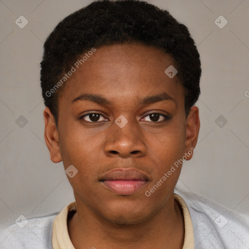 Neutral black young-adult male with short  brown hair and brown eyes