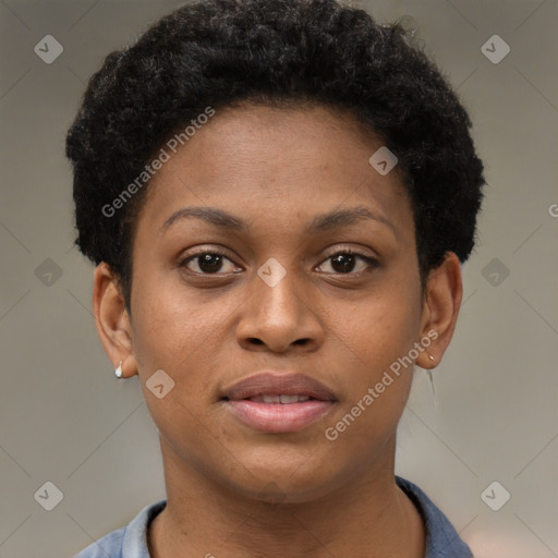 Neutral black young-adult female with short  brown hair and brown eyes