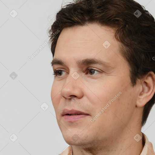 Neutral white adult male with short  brown hair and brown eyes