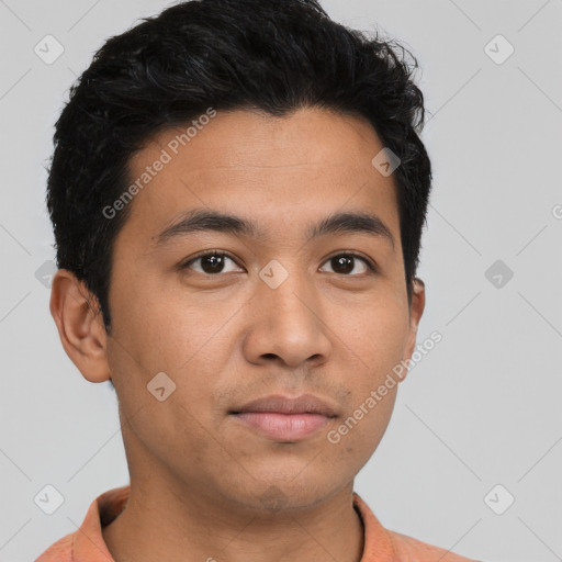 Neutral asian young-adult male with short  brown hair and brown eyes