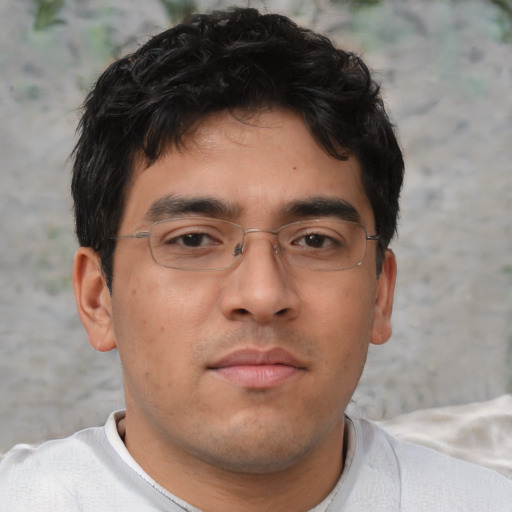 Neutral asian young-adult male with short  brown hair and brown eyes