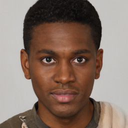 Neutral black young-adult male with short  brown hair and brown eyes