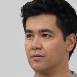 Neutral asian young-adult male with short  black hair and brown eyes